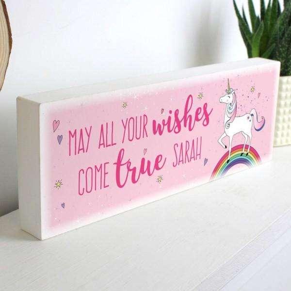 Personalised Unicorn Wooden Block Sign - Myhappymoments.co.uk