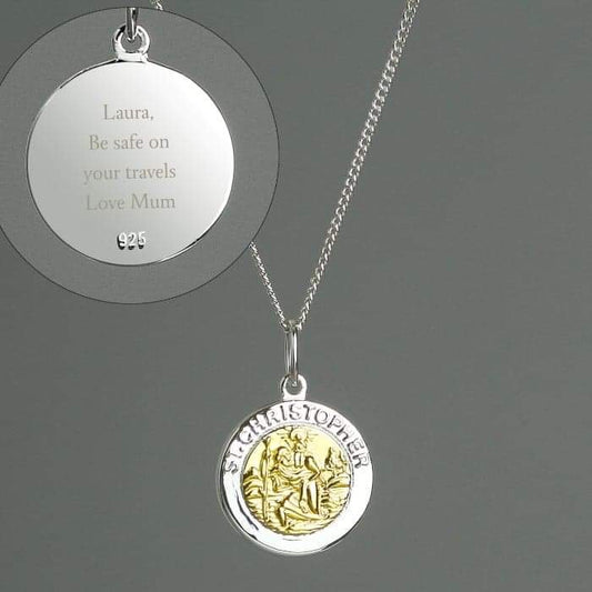 Personalised Sterling Silver & 9ct Gold St. Christopher Necklace - Myhappymoments.co.uk