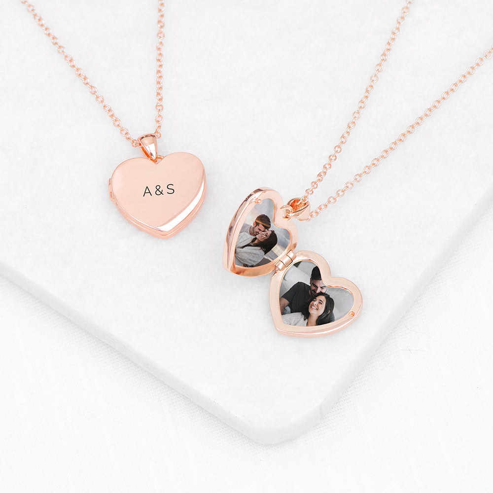 Personalised Heart Photo Locket Necklace - Rose Gold Plated