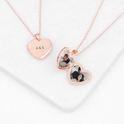 Personalised Heart Photo Locket Necklace - Rose Gold Plated