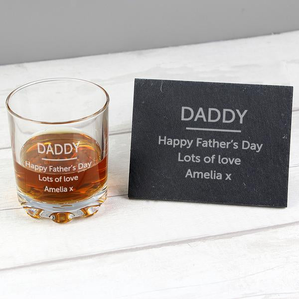 Personalised Whisky Glass Tumbler And Slate Coaster Set - Myhappymoments.co.uk