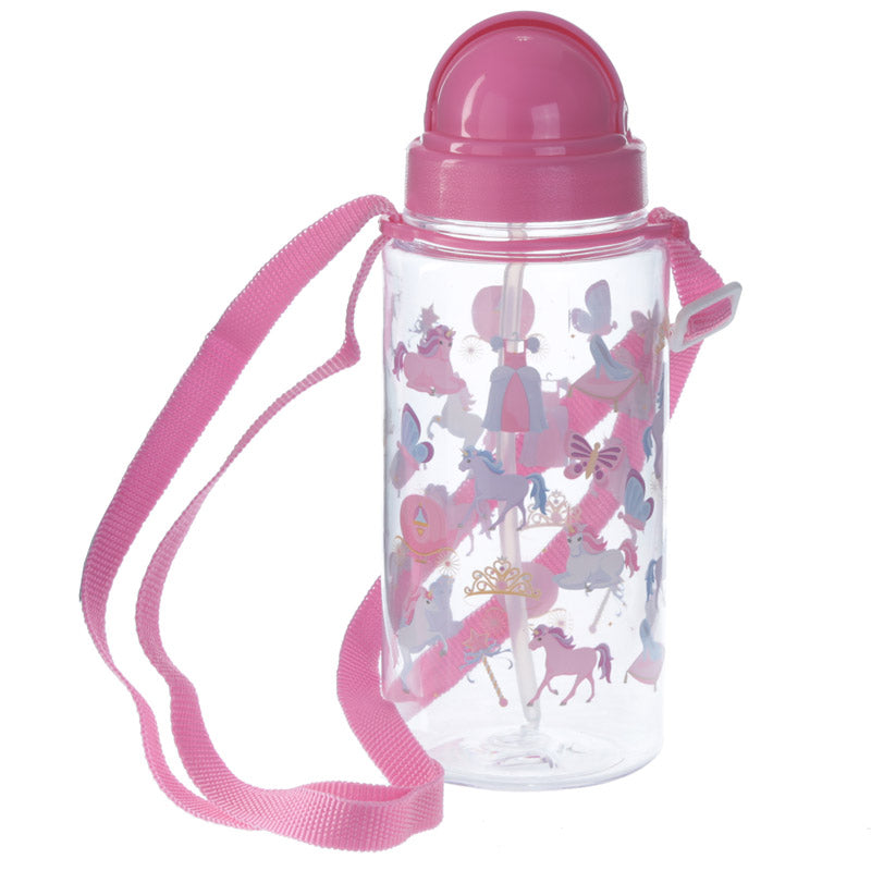 Childrens Unicorn Princess Water Bottle with Straw & String 450ml - Myhappymoments.co.uk