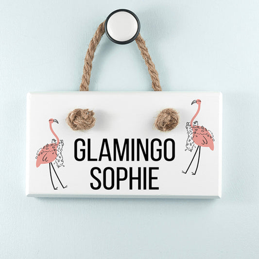 Personalised Glamingo White Hanging Sign