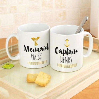 Personalised Mermaid and Captain Mug Set - Myhappymoments.co.uk