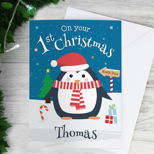 Personalised 1st Christmas Penguin Card