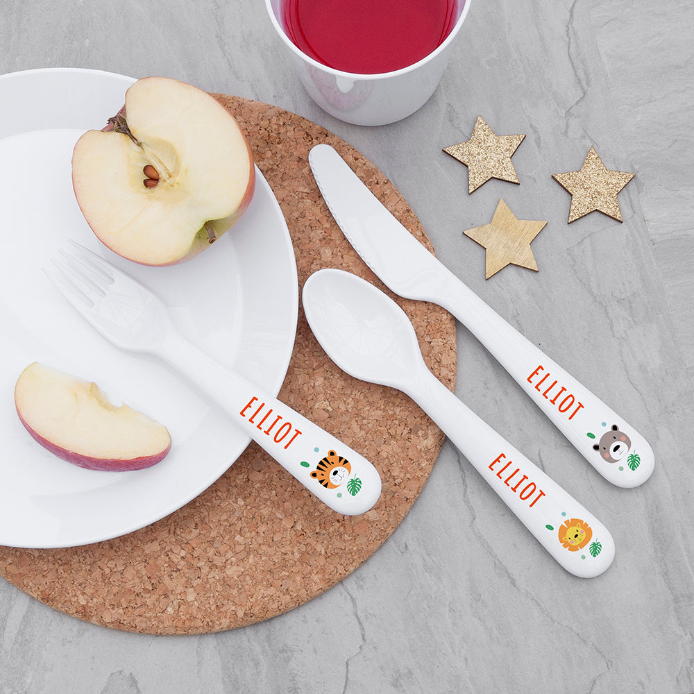 Personalised Children's Jungle Animal Cutlery Set