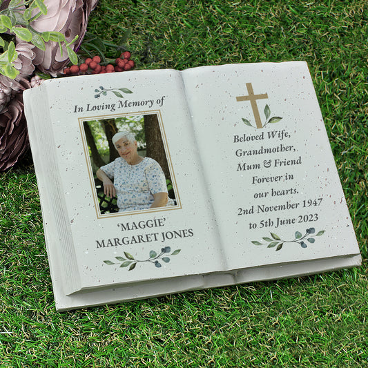 Personalised Photo Upload Memorial Cross Gravestone Book