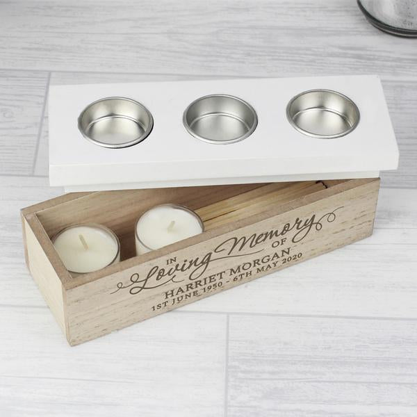 Personalised In Loving Memory Triple Tea Light Box - Myhappymoments.co.uk