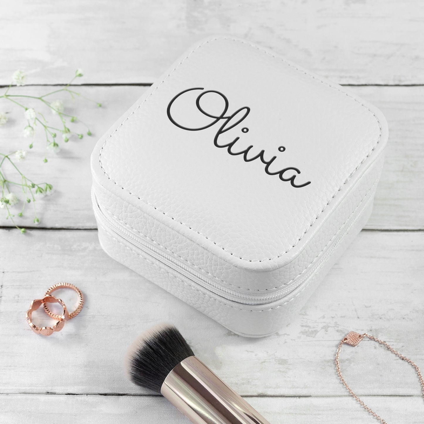 Personalised White Travel Jewellery Case