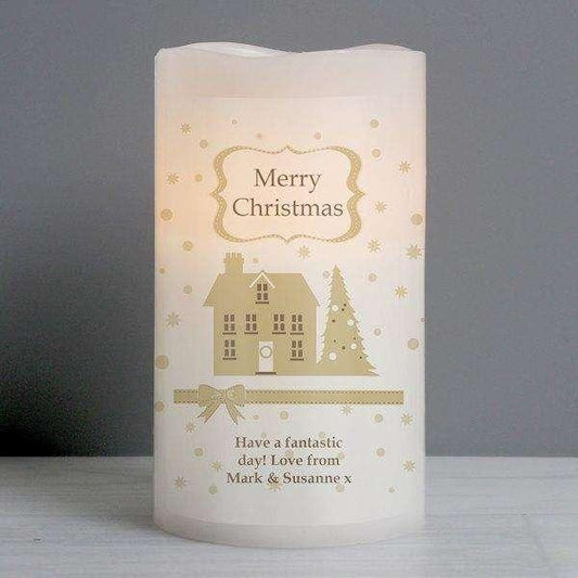 Personalised Festive Village Christmas LED Candle - Myhappymoments.co.uk