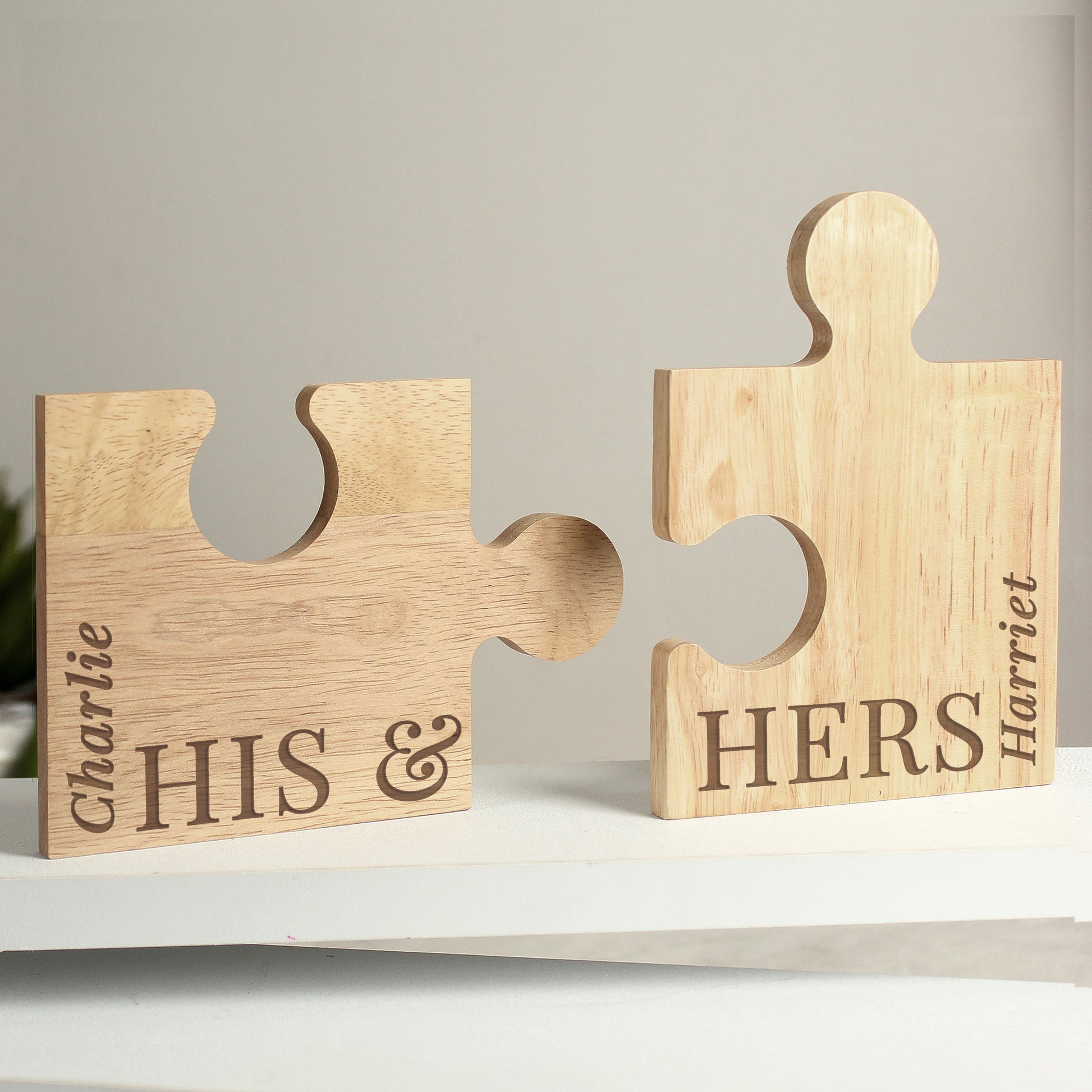 Personalised His & Hers Jigsaw Piece Coaster Set