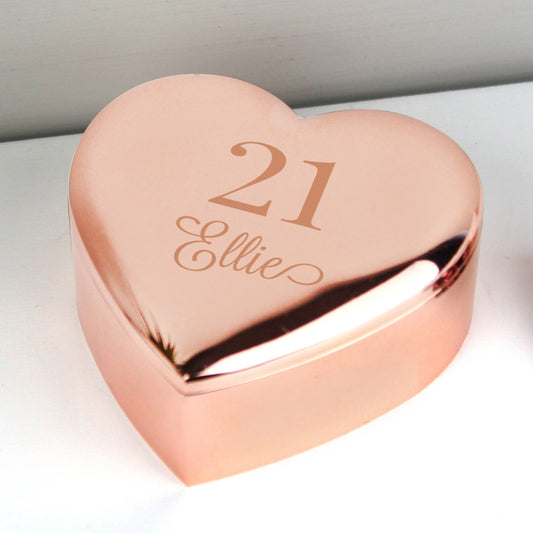 Personalised Birthday Age Rose Gold Heart Trinket Box