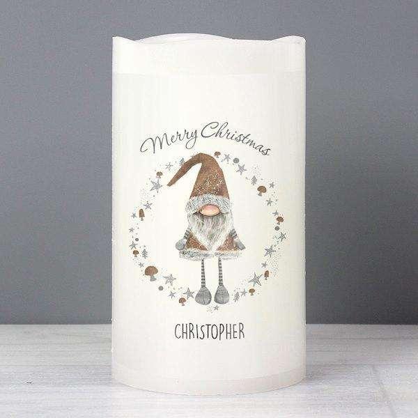 Personalised Scandinavian Christmas Gnome LED Candle - Myhappymoments.co.uk