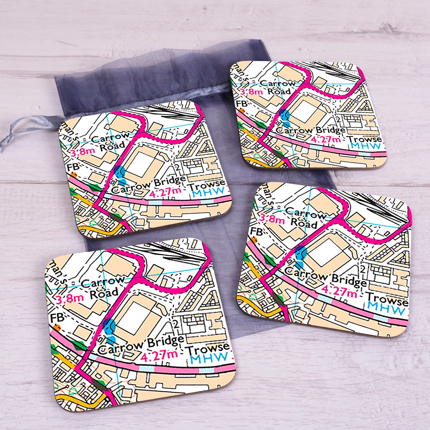 Football Club Stadium Map Set of 4 Coasters