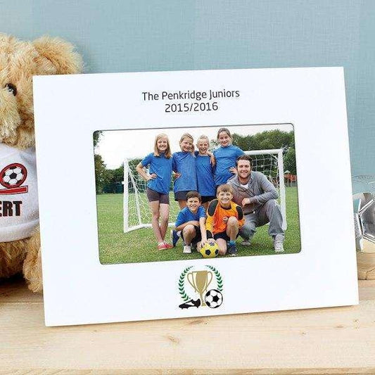 Personalised Football Photo Frame 6x4 White Wooden Landscape - Myhappymoments.co.uk