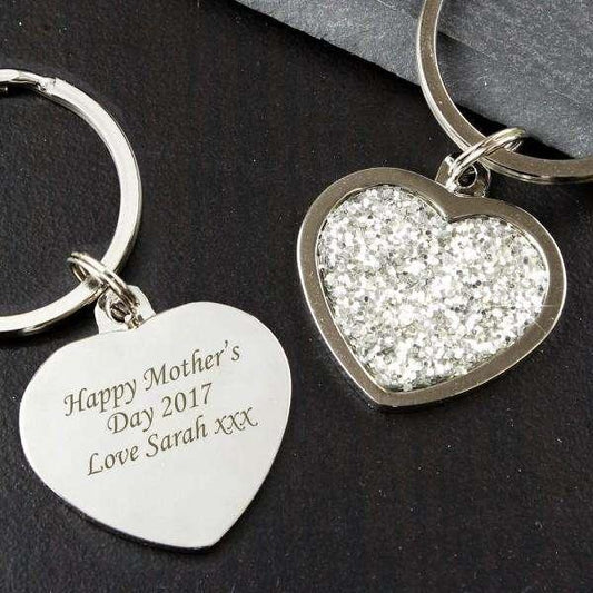 Personalised Diamante Heart Keyring - Myhappymoments.co.uk