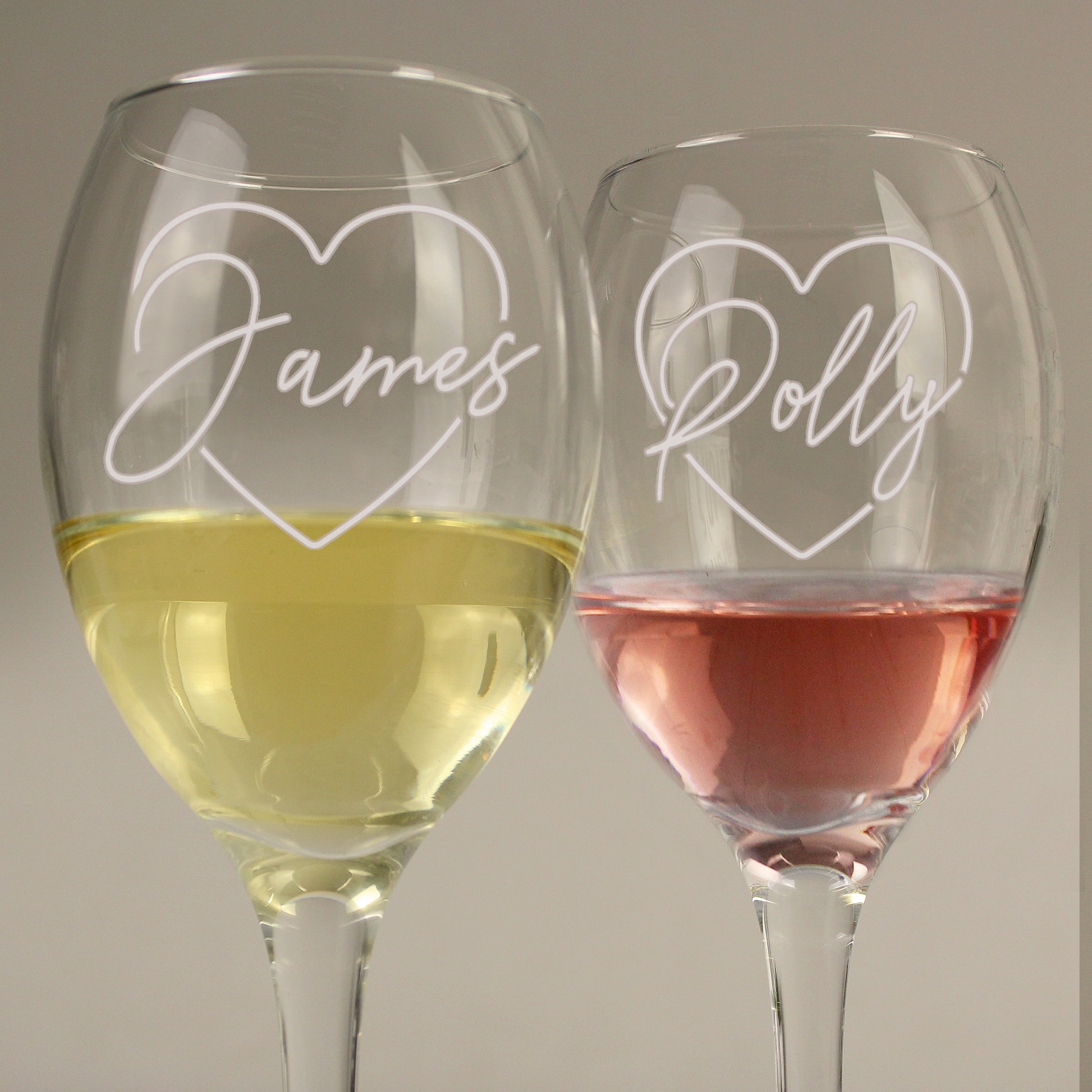 Personalised Heart Name Wine Glasses Set