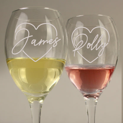 Personalised Heart Name Wine Glasses Set