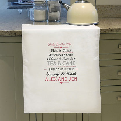 Personalised We Go Together Like White Tea Towel - Myhappymoments.co.uk