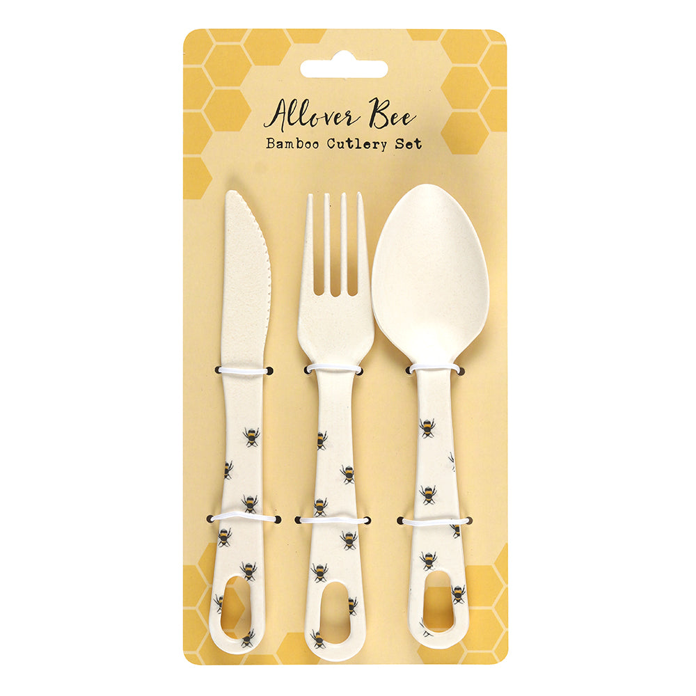 Bee Print Bamboo Cutlery Set