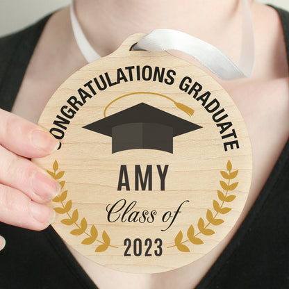 Personalised Graduation Round Wooden Medal