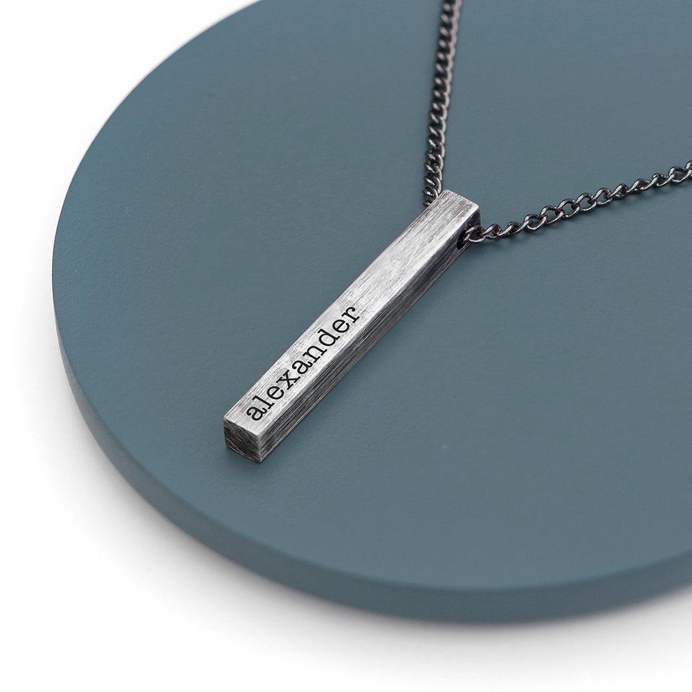 Personalised Men's Brushed Gunmetal Solid Bar Necklace