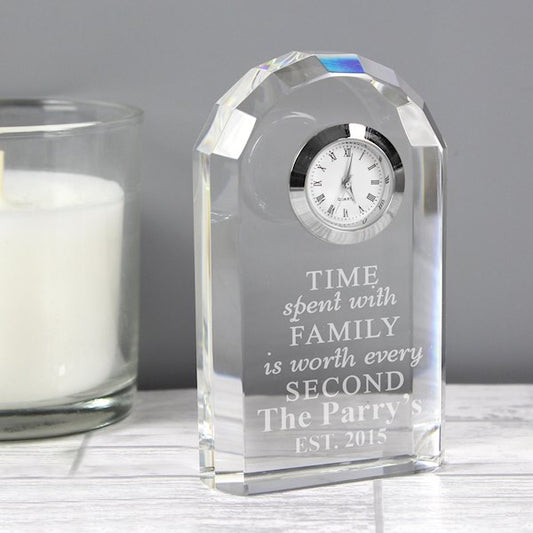 Personalised Time Spent With Family Crystal Clock - Myhappymoments.co.uk