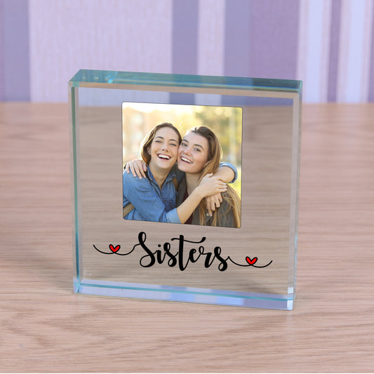 Sisters Photo Glass Token Keepsake Paperweight Gift