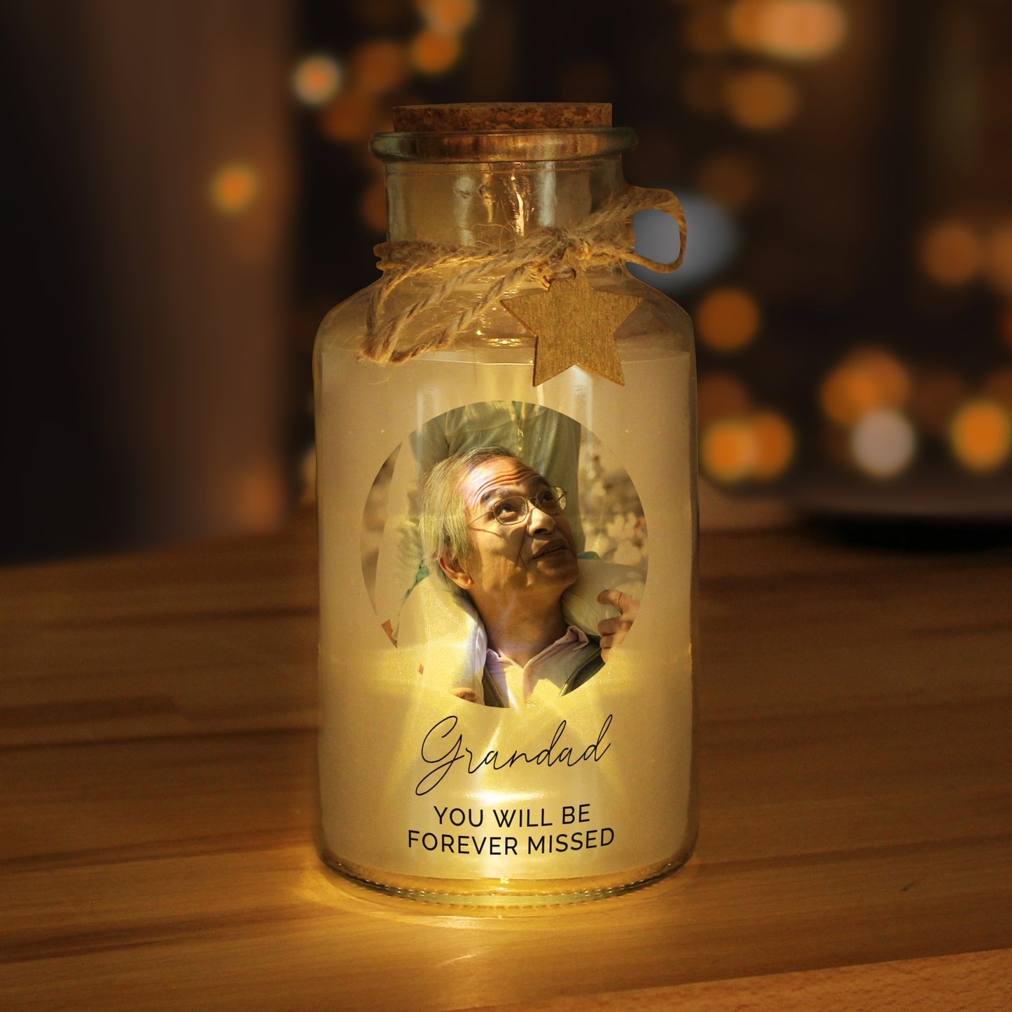 Personalised Memorial Photo Upload LED Glass Jar