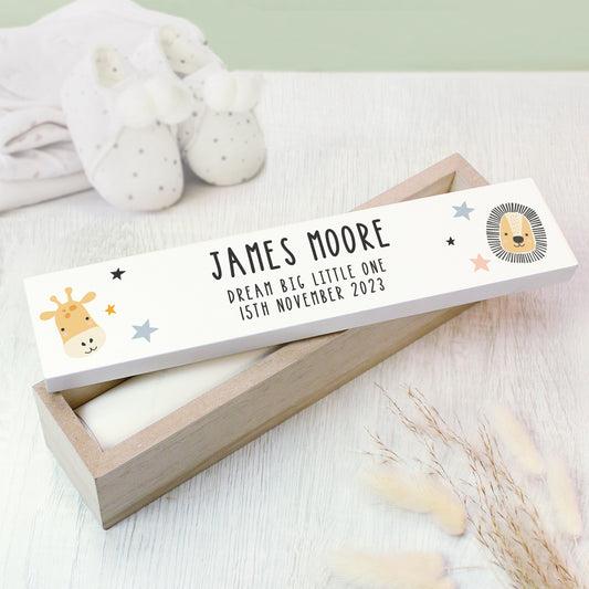 Personalised Safari Animals Birth Wooden Certificate Holder