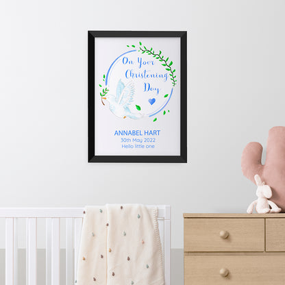 Personalised On Your Christening Day Dove Black Framed Print