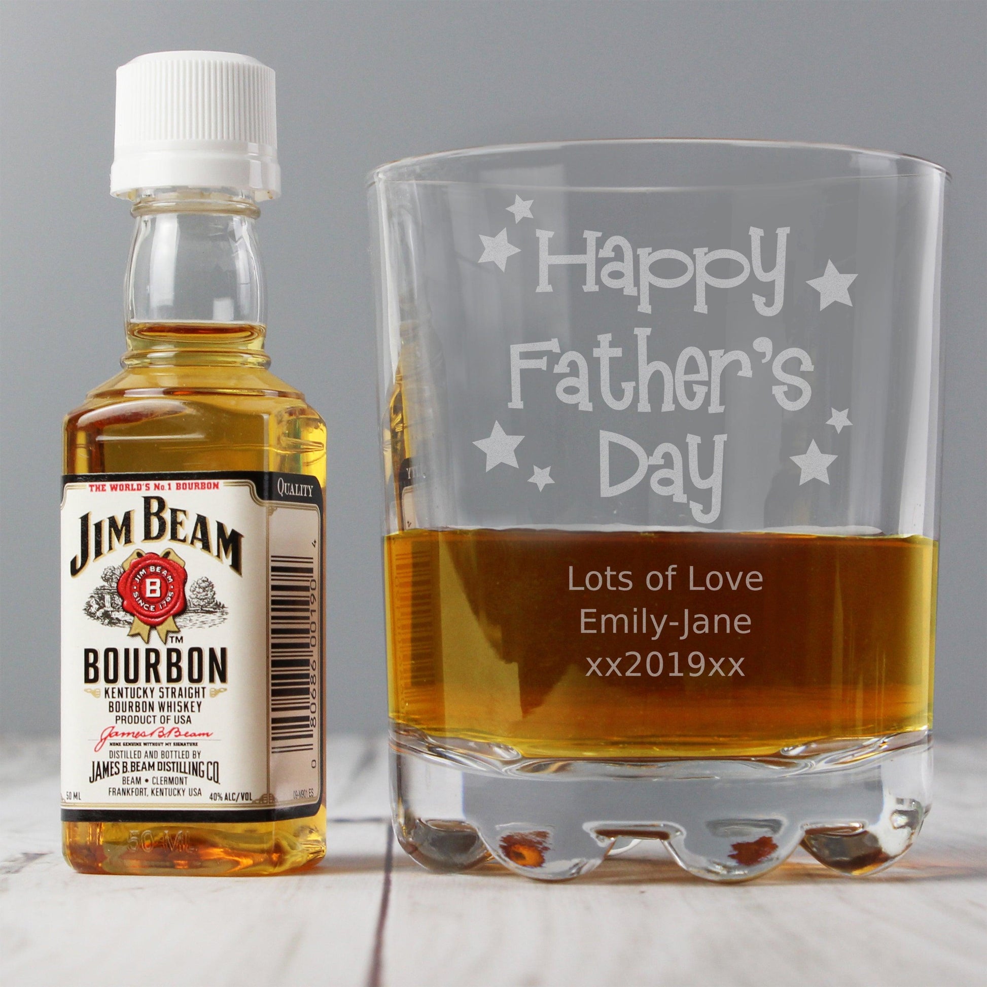 Personalised Happy Father's Day Glass & Bourbon Whiskey Miniature Set