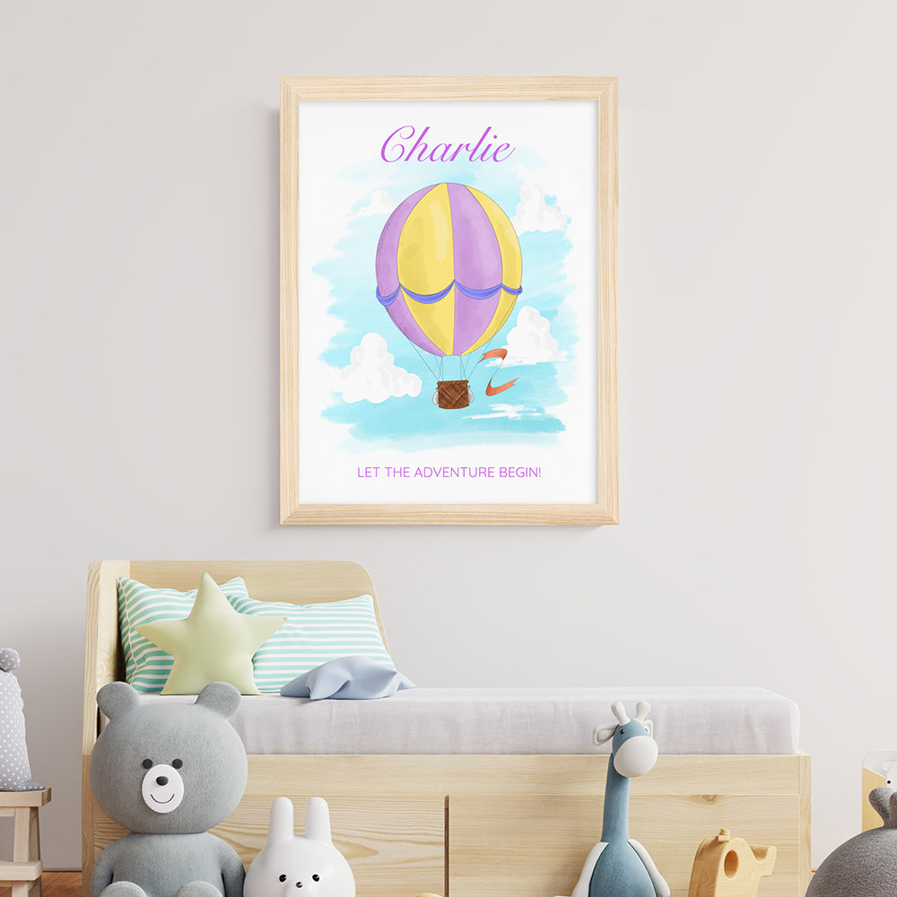 Personalised Hot Air Balloon Natural Framed Print