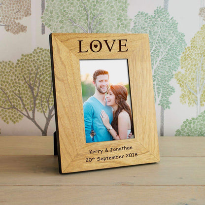 Personalised Love Photo Frame Oak Wood - Myhappymoments.co.uk