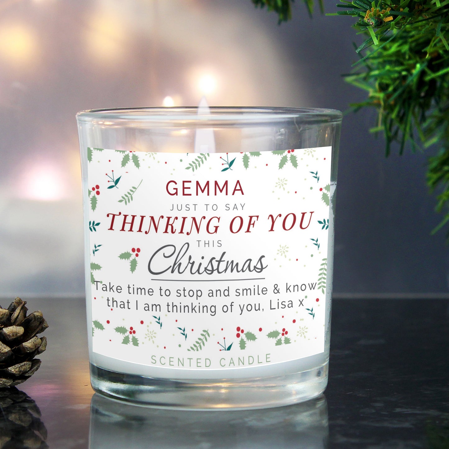 Personalised Thinking of You Christmas Scented Jar Candle