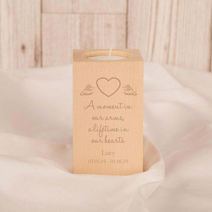 Personalised A Moment In Our Hearts Engraved Baby Memorial Wooden Tealight Holder