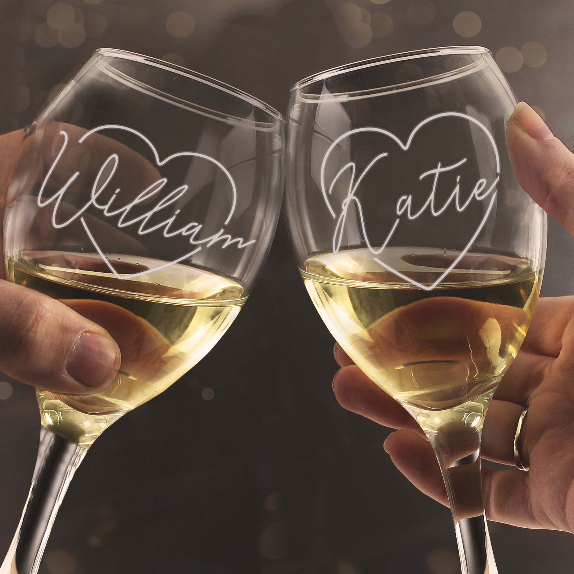 Personalised Heart Name Wine Glasses Set