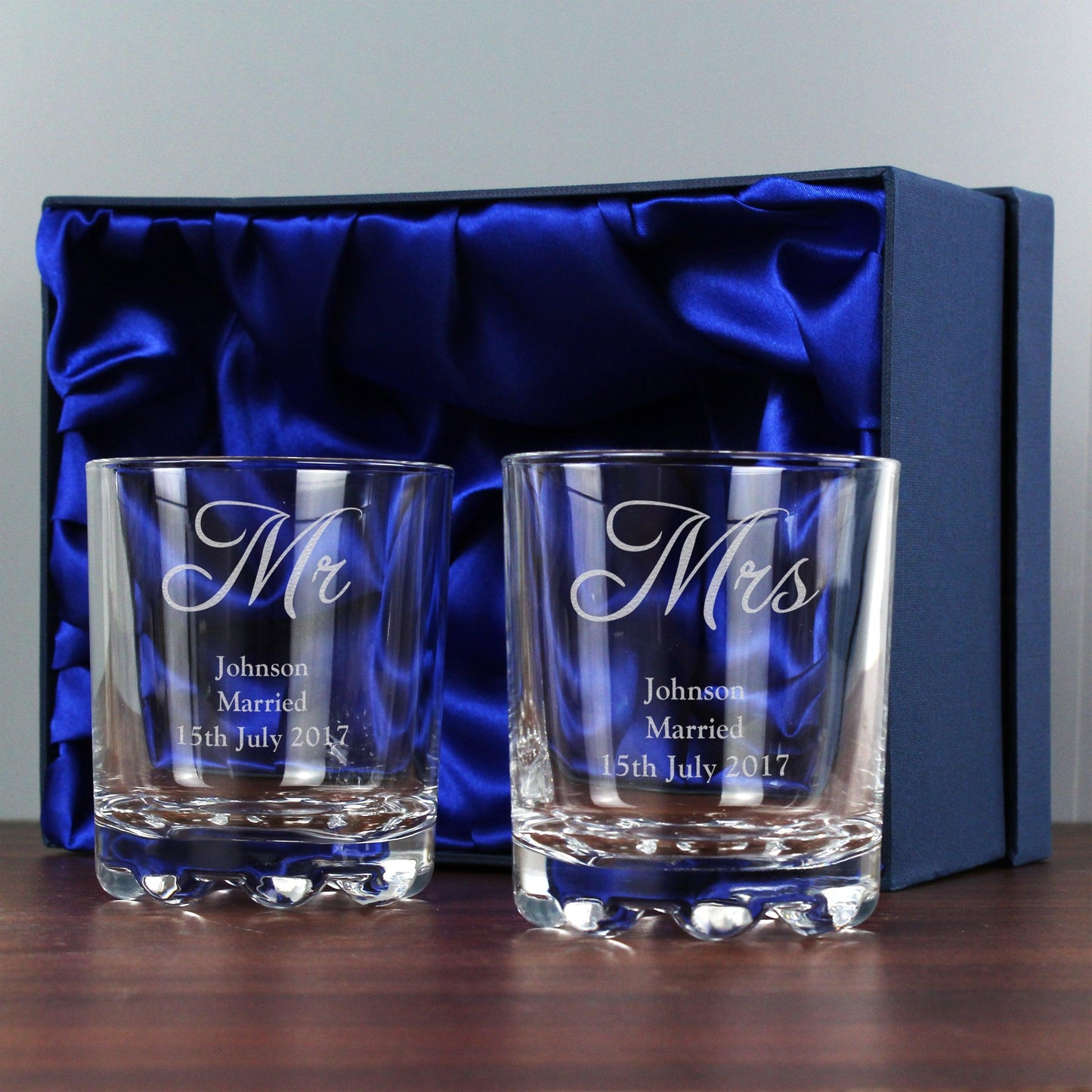 Personalised Mr & Mrs Pair of Tumbler Glasses 