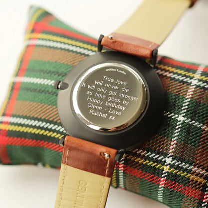 Personalised Men's Architect Minimalist Watch With Walnut Strap