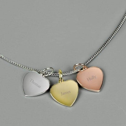 Personalised Gold, Rose Gold and Silver 3 Hearts Necklace - Myhappymoments.co.uk