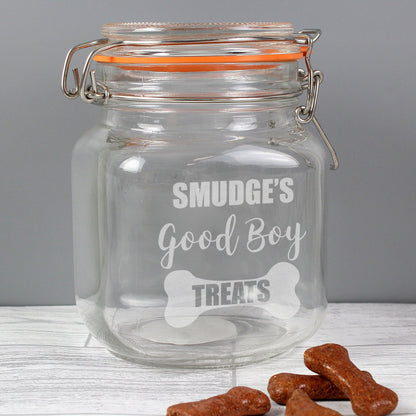 Personalised Good Boy Pet Treats Glass Kilner Jar