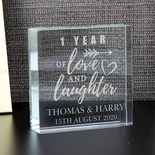 Personalised Of Love and Laughter Anniversary Large Crystal Token From Pukkagifts.uk