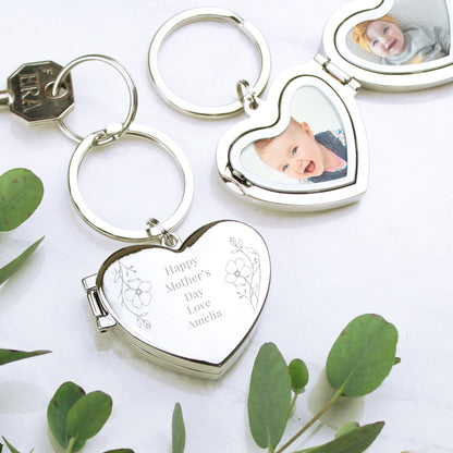 Personalised Floral Heart Photo Locket Keyring