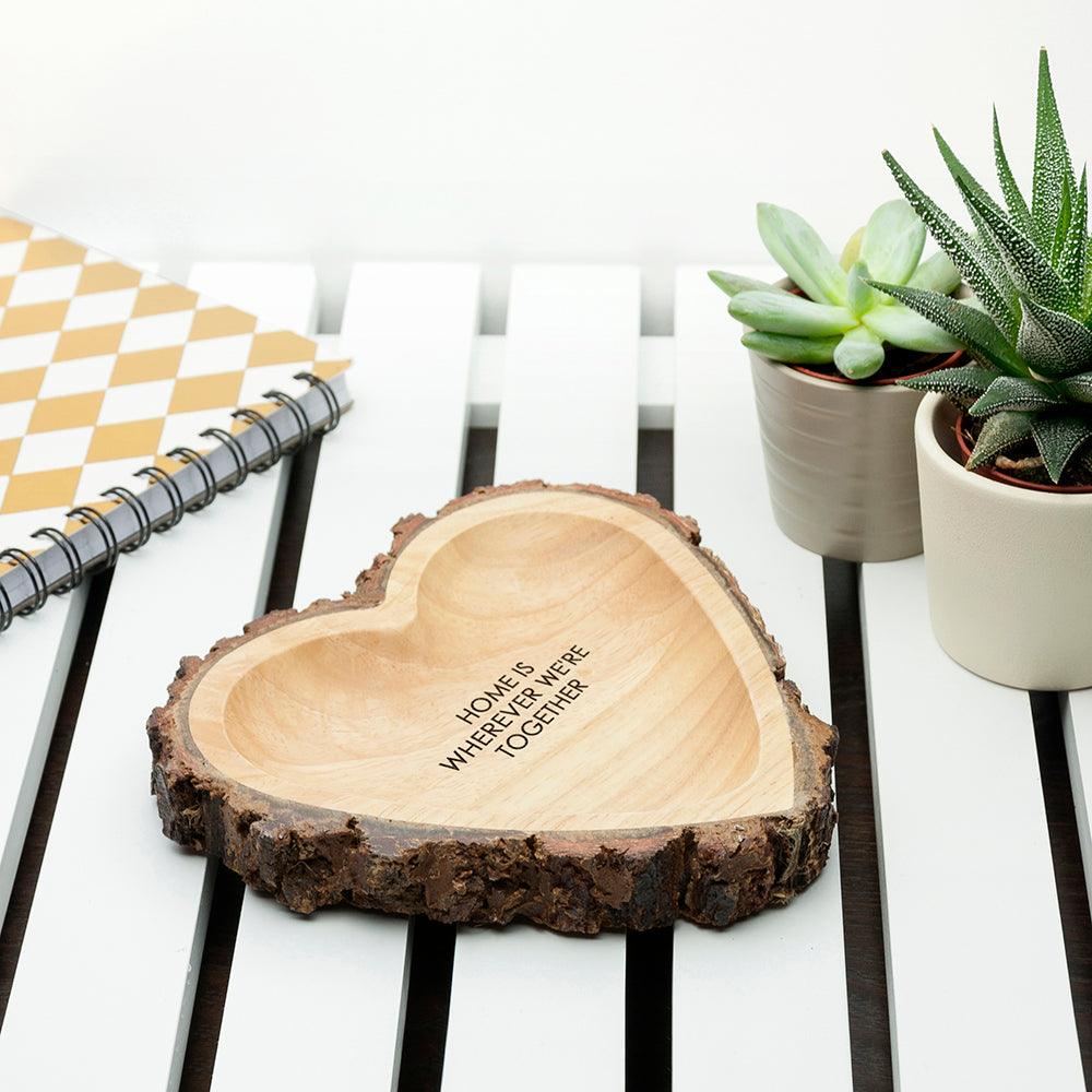 Personalised Rustic Carved Wooden Heart Dish | Romantic Valentine's Gift