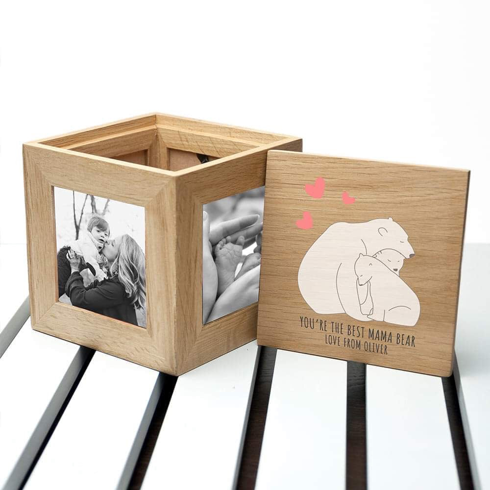 Personalised The Best Mama Bear Oak Photo Cube Keepsake Box - Myhappymoments.co.uk