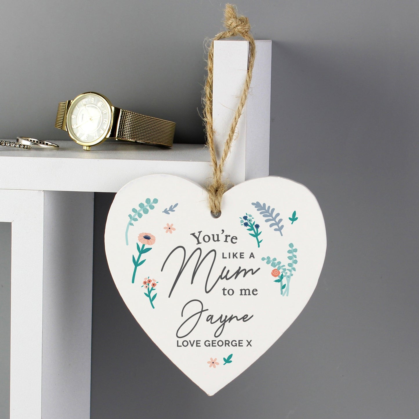 Personalised You're Like A Mum To Me Wooden Heart Decoration