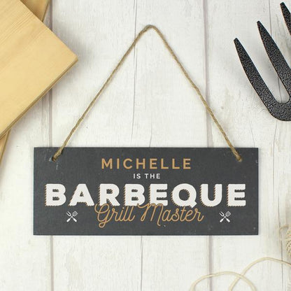 Personalised Barbeque Grill Master Printed Hanging Slate Plaque - Myhappymoments.co.uk