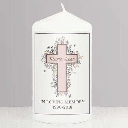 Personalised Floral Cross Pillar Candle - Myhappymoments.co.uk