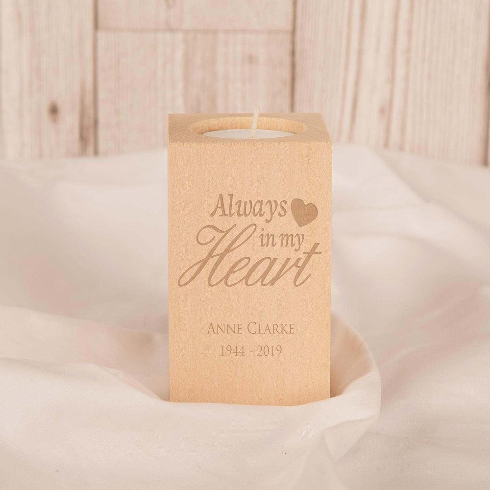 Personalised Always in my Heart Wooden Tea Light Holder