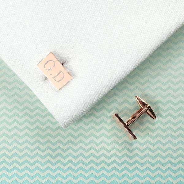 Personalised Rectangle Rose Gold Plated Cufflinks - Myhappymoments.co.uk